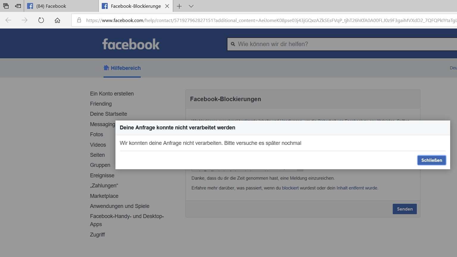 Inhalt nicht verfügbar facebook geblockt