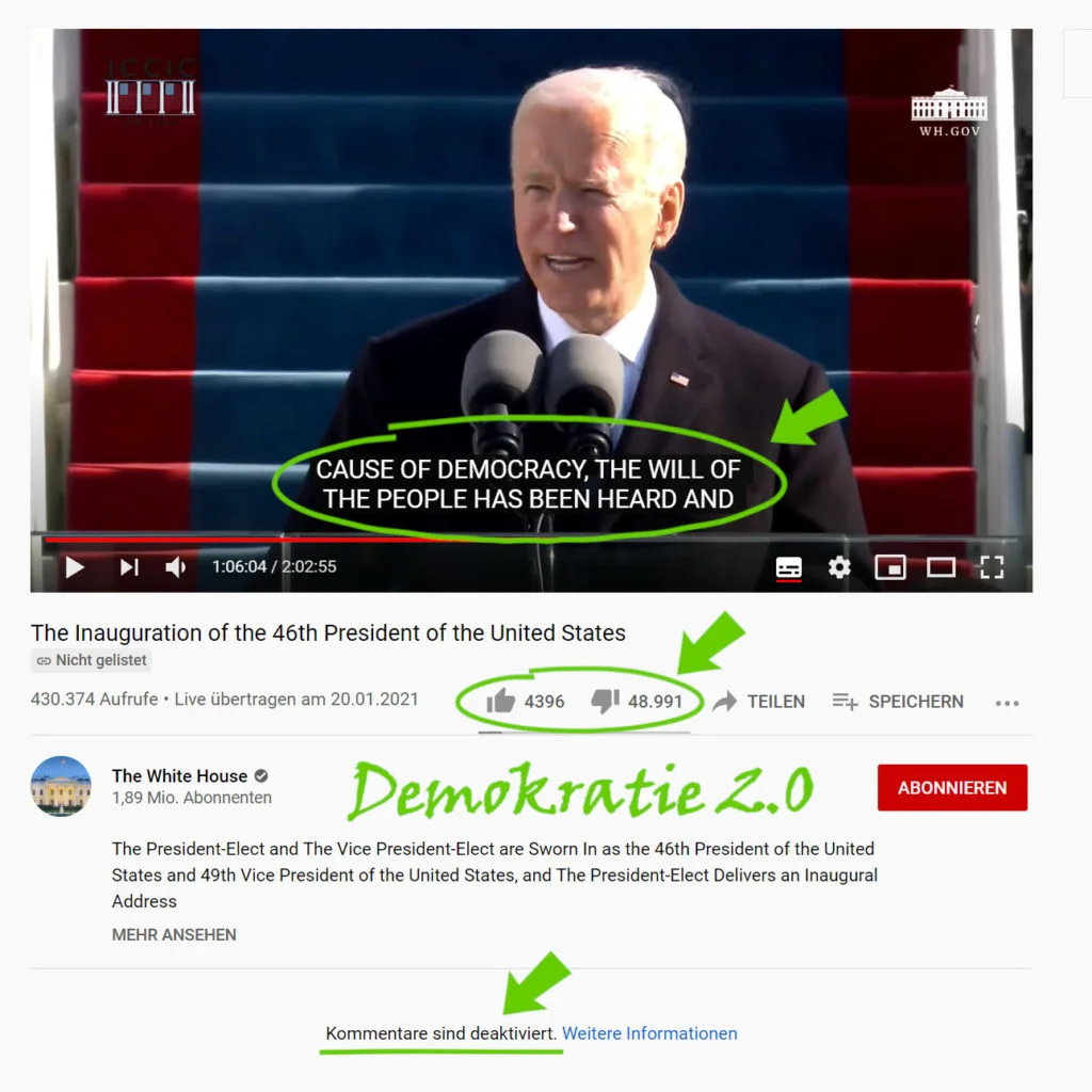 Youtube-Screenshot Amtseinführung Bidens