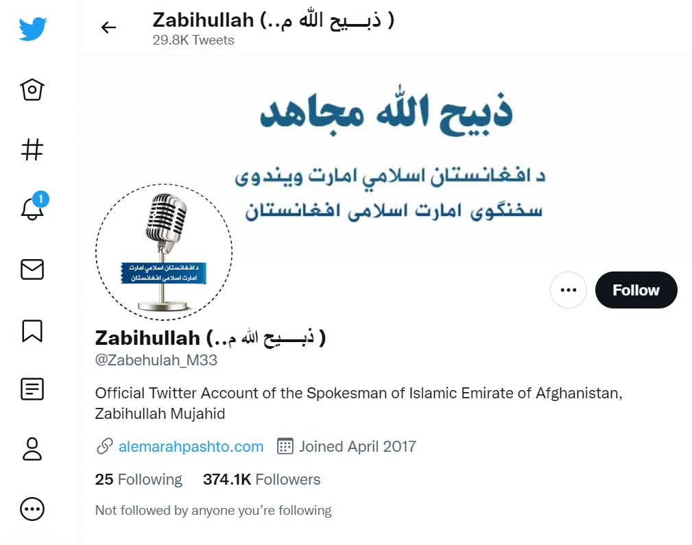 Talibansprecher Zabiullah Mujahid bei Twitter
