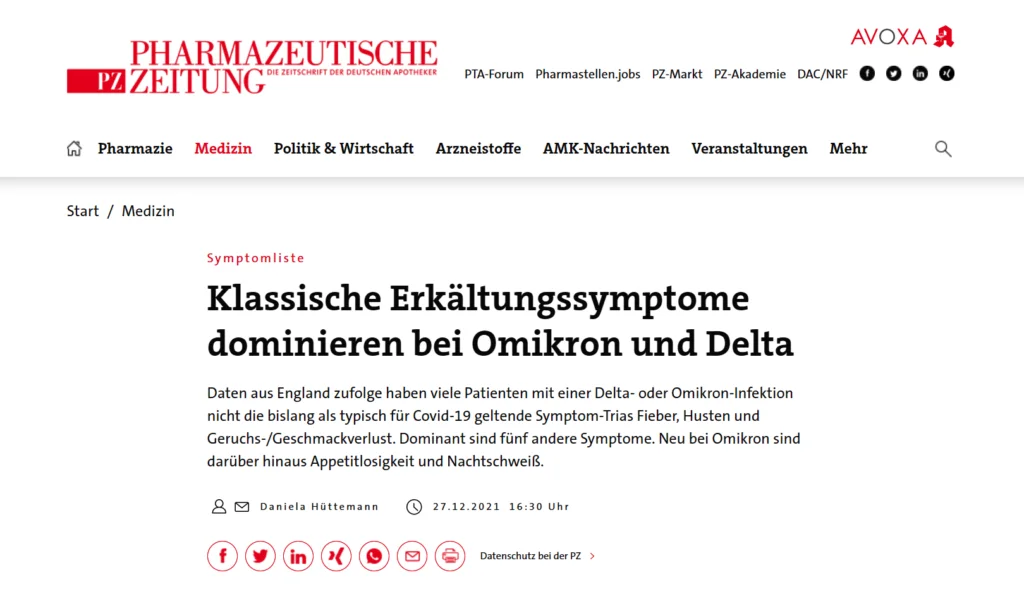 Omikron scheint mit normalem Schnupfen vergleichbar