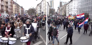 Friedliche Coronademo in Frankfurt, nirgendwo sind Nazis zu sehen