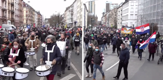 Friedliche Coronademo in Frankfurt, nirgendwo sind Nazis zu sehen