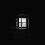 greyscale photography of window