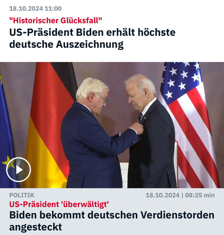 Bundespräsident Steinmeier überreicht Biden einen Orden