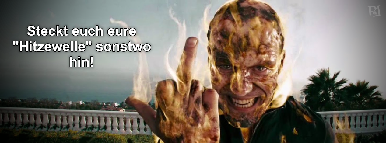 Scene aus Crank 2 - Statham zeigt den brennenden Stinkefinger.