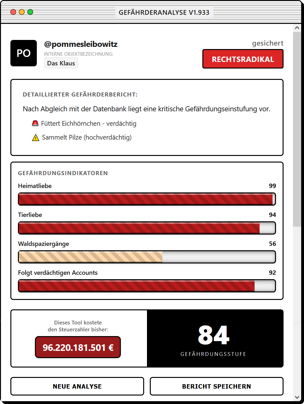 Satirisches Tool zur Ermittlung des Social Score