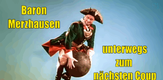 Bundeskanzler Merz als Münchhausen auf der Kanonenkugel