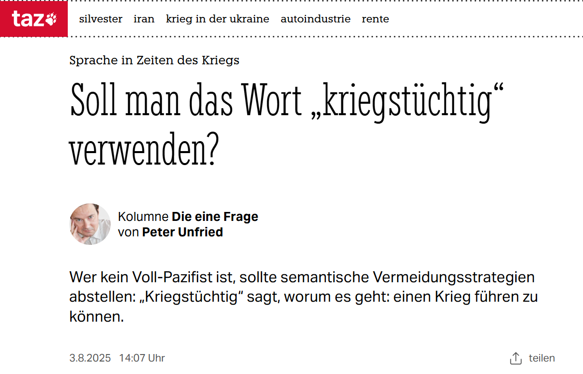 Die TAZ erklärt, warum Kregstüchtigkeit eine gute Sache ist.