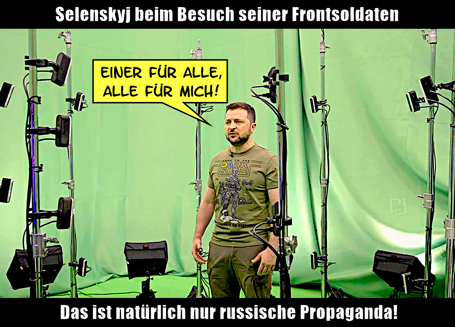 Selenskyj vor dem Greenscreen statt an der Front