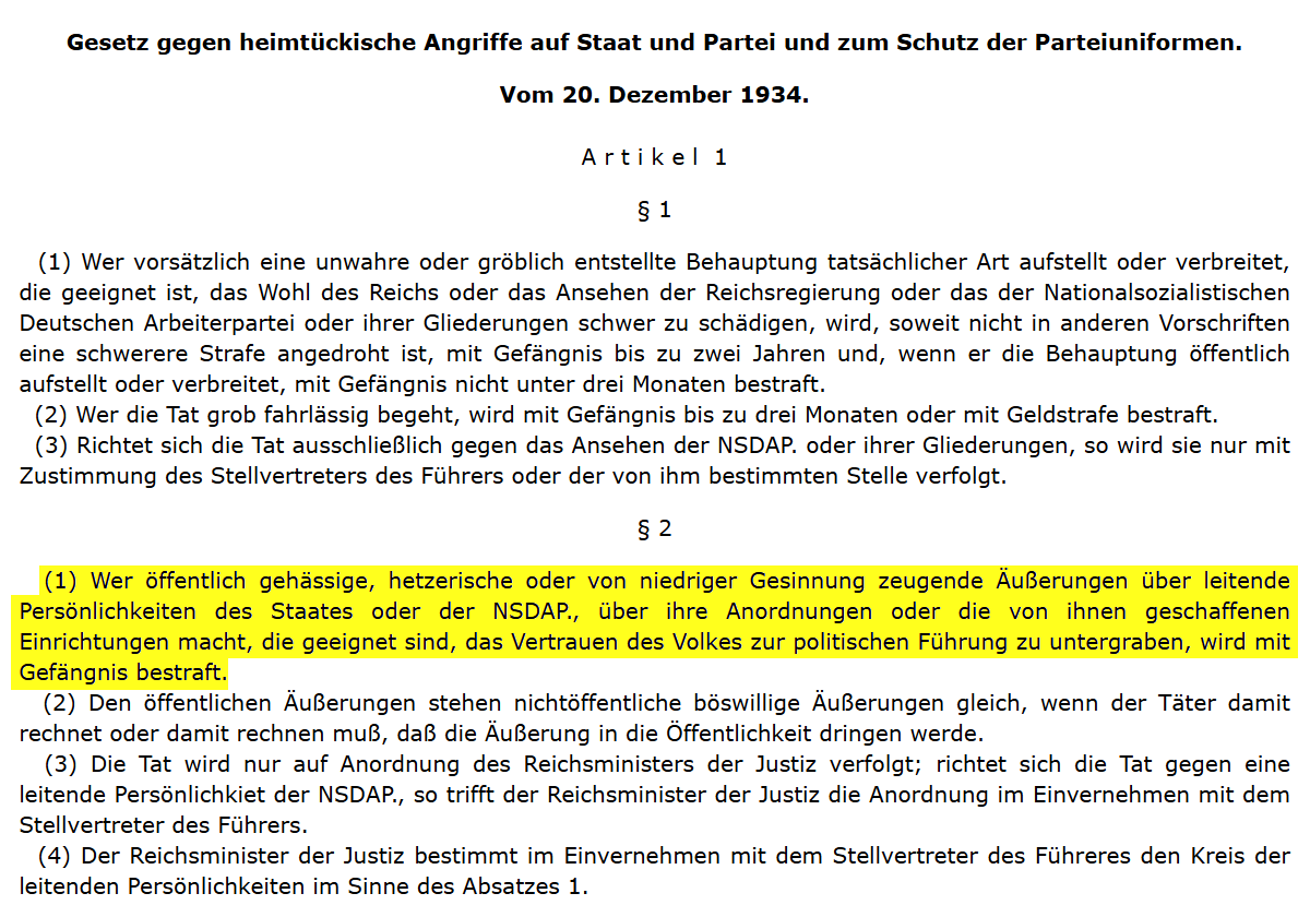 Auch die Nazis hatten einen Majestätsbeleidigungs-Paragraphen geschaffen, so wie heute Rot-Grün.