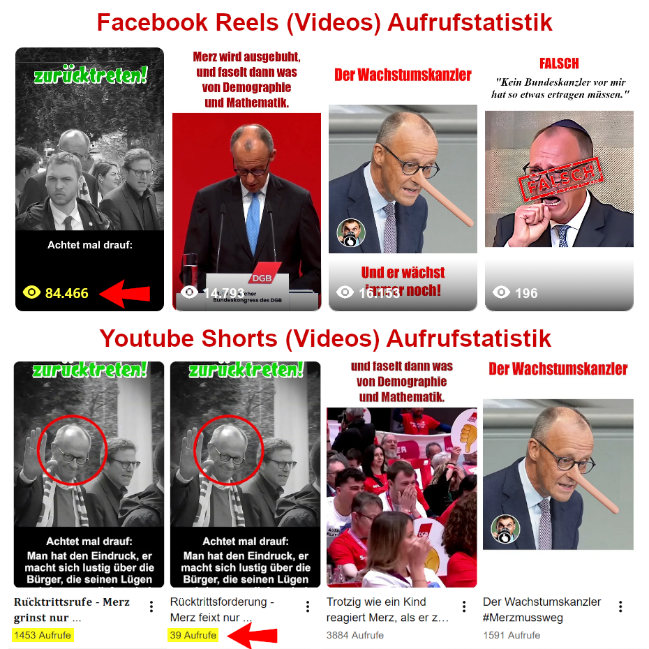 Aufrufstatistik von Facebook und Youtube