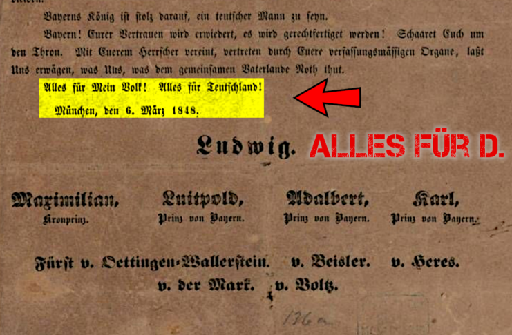 Wie eine angebliche SA-Parole zur politischen Waffe wird Proklamation König Ludwigs I. von Bayern vom 6. März 1848 - Alles für Deutschland