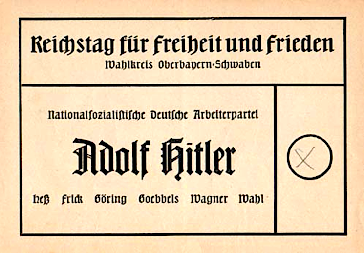 Adolf Hitler steht als einziger auf dem Wahlzettel
