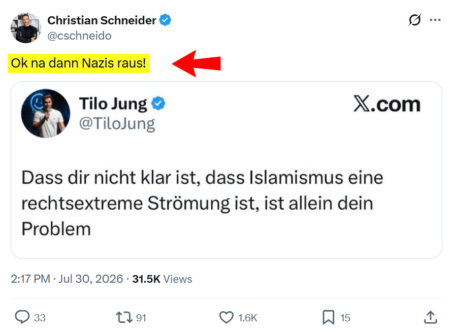 Tilo Jung bezeichnet den Islamismus als rechtsextrem.